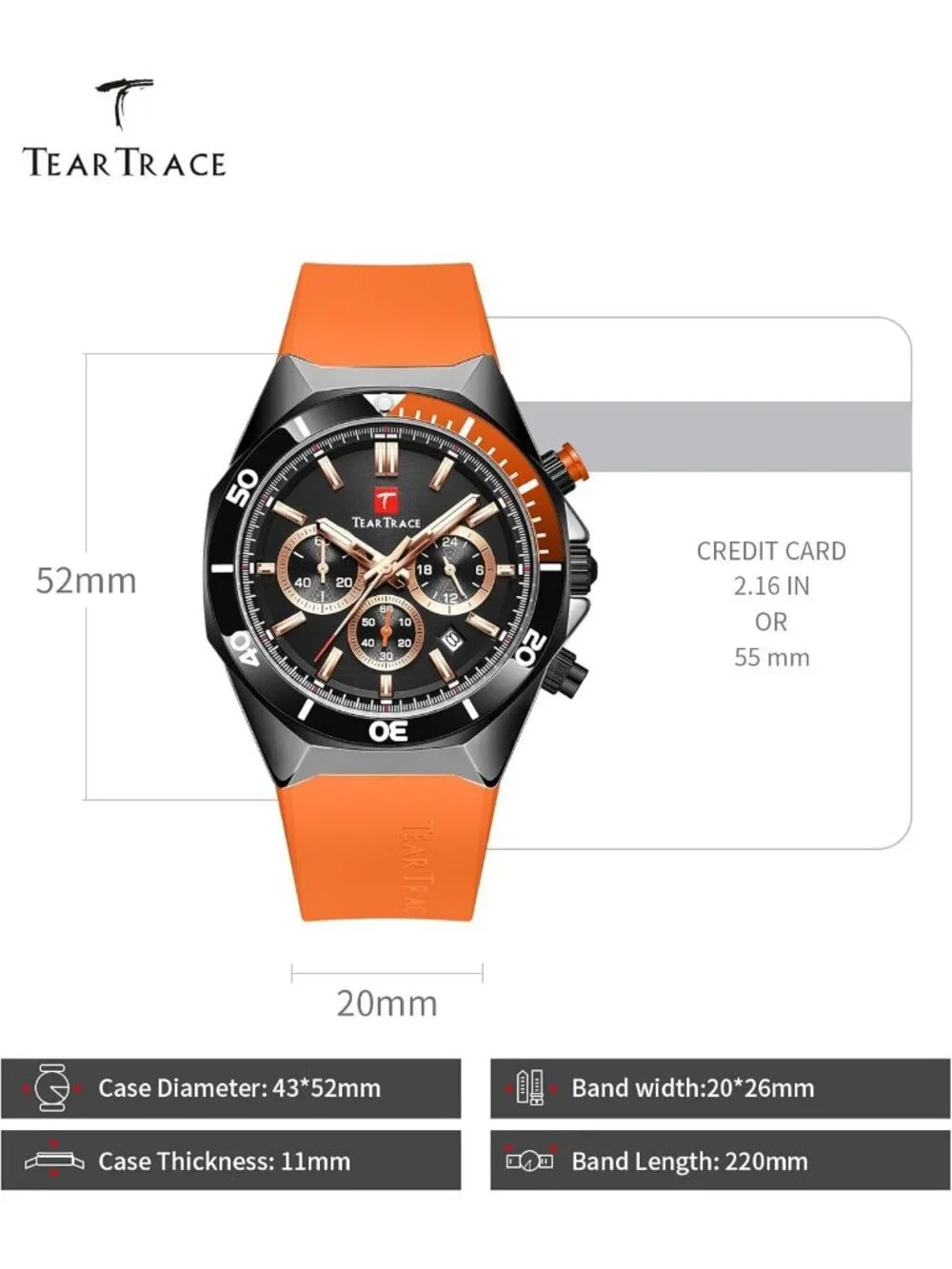 Men's Orange Analog Quartz Silicone Strap Chronograph Waterproof Luxury Watch